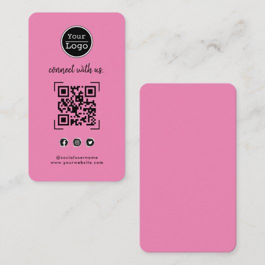 お客様との接続 |ソーシャルメディアQRコードピンク 名刺 (正面/裏面)