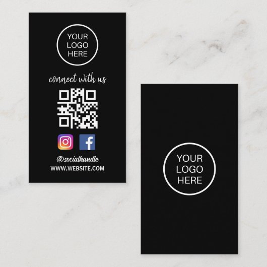お客様との接続 |ソーシャルメディアQRコードブラック 名刺 (正面/裏面)