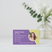 お客様との接続 |写真モダンQRコードパープルライム 名刺 (スタンド正面)