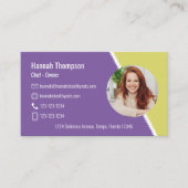 お客様との接続 |写真モダンQRコードパープルライム 名刺 (正面)