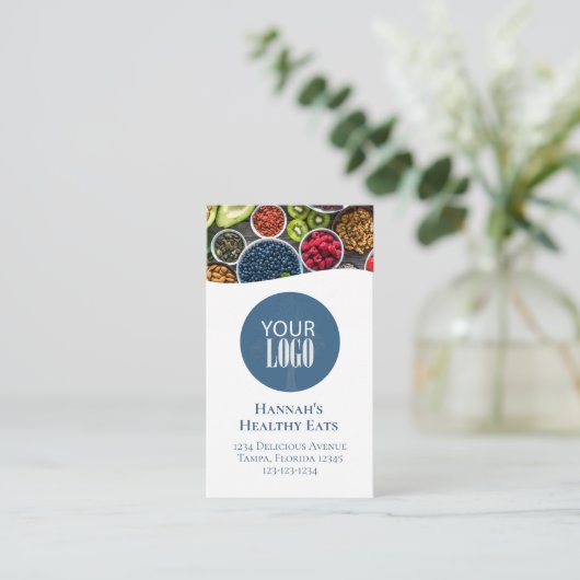 お客様との接続 | QRコードロゴモダンフォトブルー 名刺 (スタンド正面)