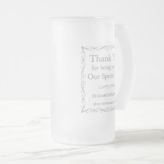 お客様に対する結婚感謝の気持ち フロストグラスビールジョッキ (正面右)