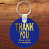 お客様に感謝の気持ち金ゴールドブルービジネス キーホルダー (正面)