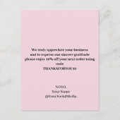 お客様のご注文により、当日のビジネス用エンクロージャカードが作成されました エンクロージャーカード (裏面)