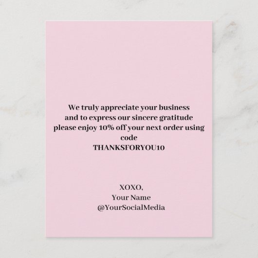 お客様のご注文により、当日のビジネス用エンクロージャカードが作成されました エンクロージャーカード (裏面)