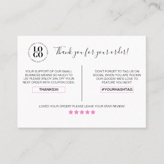 お客様のご注文割引に対し、ありがとうございます 名刺 (正面)