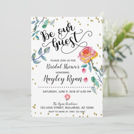 お客様のご要望に合わせてデザインします ビューティー&ビースト ブライダルシャワー 招待状 水彩 (スタンド正面)