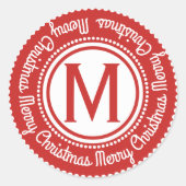 お客様のイニシャル | Merry Christmasフェスティバルレッド ラウンドシール (正面)