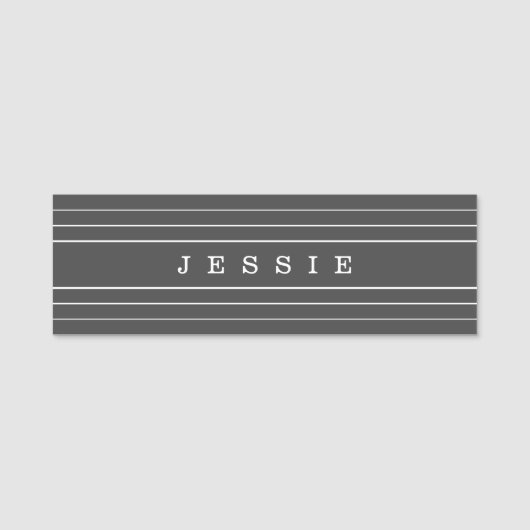 お客様のカスタム文字とモダンストライプ |濃い灰色 名札 (正面)