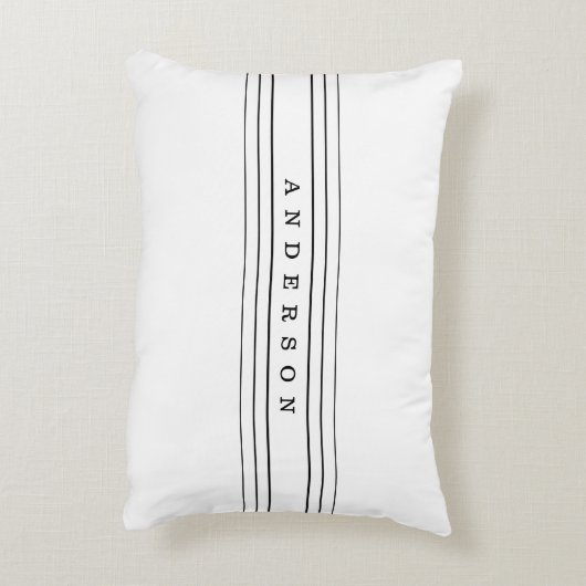 お客様のカスタム文字とモダンストライプ |黒と白 アクセントクッション (裏面(縦))