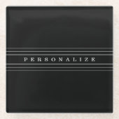 お客様のカスタム文字とモダンストライプ |黒と白 ガラスコースター (正面)