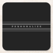 お客様のカスタム文字とモダンストライプ |黒と白 スクエアペーパーコースター (正面)