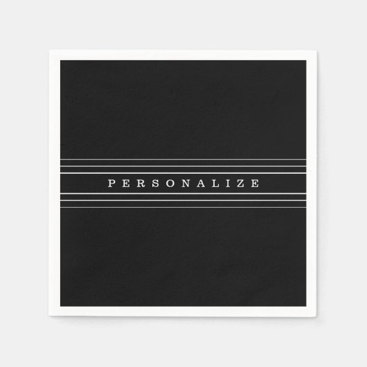 お客様のカスタム文字とモダンストライプ |黒と白 スタンダードカクテルナプキン (正面)