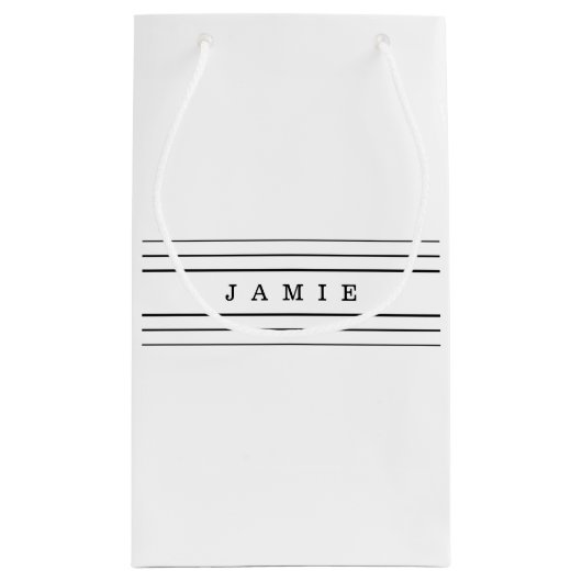 お客様のカスタム文字とモダンストライプ |黒と白 スモールペーパーバッグ (裏面)