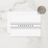 お客様のカスタム文字とモダンストライプ |黒と白 ノートカード (正面/裏面インサイチュ)