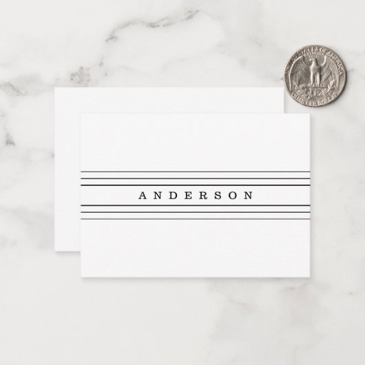 お客様のカスタム文字とモダンストライプ |黒と白 ノートカード (正面/裏面インサイチュ)