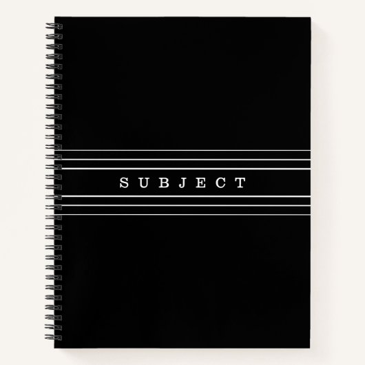 お客様のカスタム文字とモダンストライプ |黒と白 ノートブック (正面)