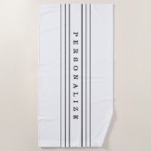 お客様のカスタム文字とモダンストライプ |黒と白 ビーチタオル (正面)