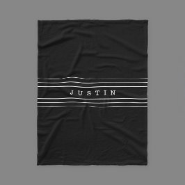 お客様のカスタム文字とモダンストライプ |黒と白 フリースブランケット