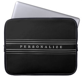 お客様のカスタム文字とモダンストライプ |黒と白 ラップトップスリーブ