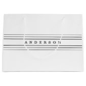 お客様のカスタム文字とモダンストライプ |黒と白 ラージペーパーバッグ (正面)