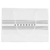 お客様のカスタム文字とモダンストライプ |黒と白 ラージペーパーバッグ (裏面)