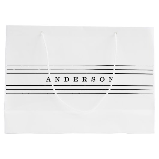 お客様のカスタム文字とモダンストライプ |黒と白 ラージペーパーバッグ (裏面)