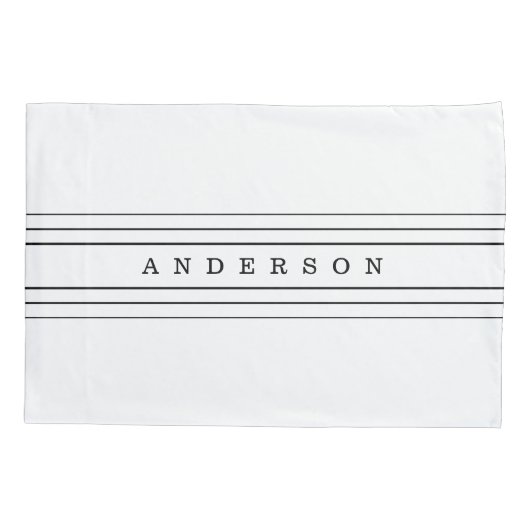 お客様のカスタム文字とモダンストライプ |黒と白 枕カバー (裏面-左)