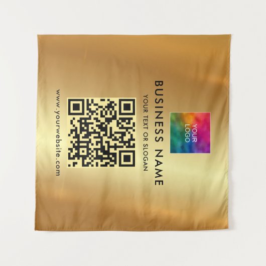 お客様のカスタム文字会社のロゴ金ゴールド背景のアップロード タペストリー (正面(横))