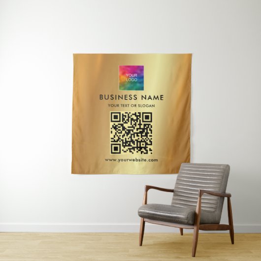 お客様のカスタム文字会社のロゴ金ゴールド背景のアップロード タペストリー (インサイチュ)