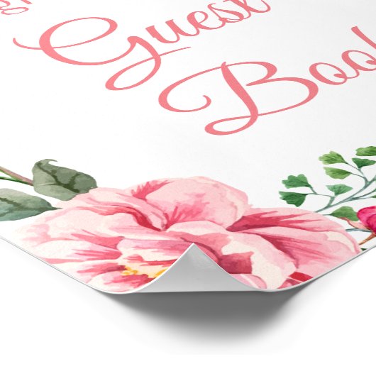 お客様のゲストブックにサインしてください - エレガントな ブラッシュ ピンク フラワー ポスター (角)