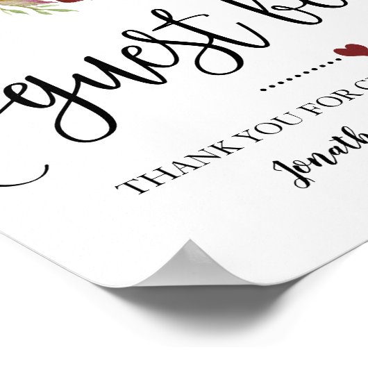 お客様のゲストブックにサイン ウェディングシャワー マーサラ フラワーをお届けします ポスター (角)