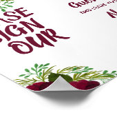 お客様のゲストブックに署名 ウェディング レッド フラワー グリーン ポスター (角)