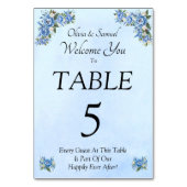 お客様のテーブル番号 - お迎えメッセージ付き 青い牡丹 テーブルナンバー (正面)