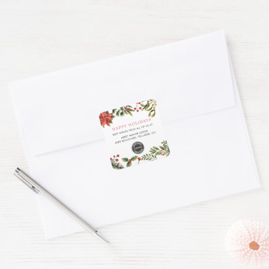 お客様のビジネス ロゴ クリスマス 赤い実 スクエアシール (封筒)