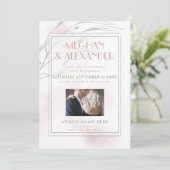 お客様のフォト赤面ピンクの水色と柳の枝 招待状 (スタンド正面)