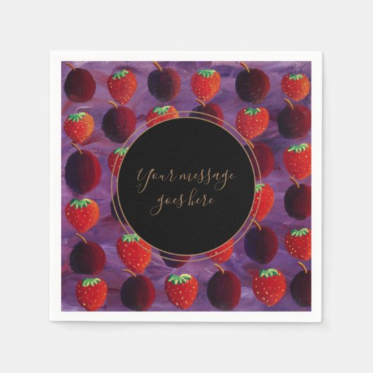 お客様のメッセージイチゴとプラムレッドフルーツ スタンダードカクテルナプキン (正面)