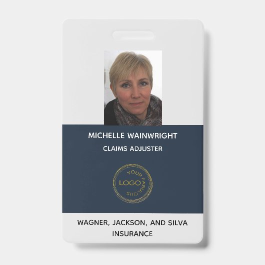 お客様のロゴを追加した社員写真付き名札 バッジ (正面)