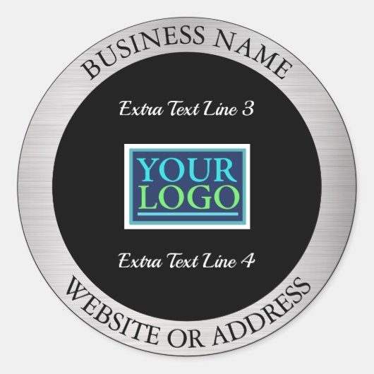 お客様のロゴビジネスプロモーション、情報、シルバーメタル/ブラック ラウンドシール (正面)