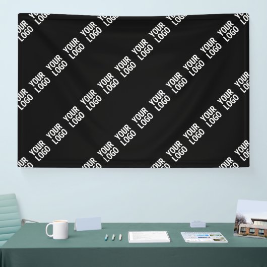 お客様のロゴ、デザイン、または写真を斜めに並べたもの 横断幕 (トレードショー)