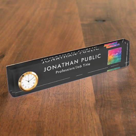 お客様の会社のロゴエレガントはモダン時計と一緒に デスクネームプレート (側面)