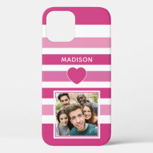 お客様の写真と名前のストライプパターン電話ケース