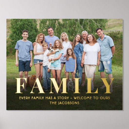 お客様の写真と引用文ファミリーエレガント記念ミニマル品 箔ポスター (正面)