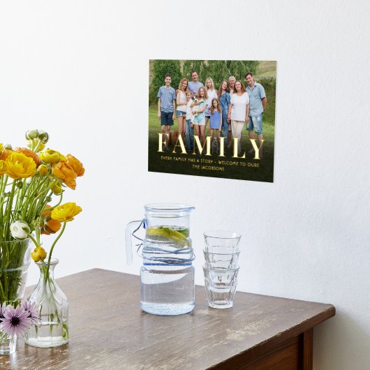 お客様の写真と引用文ファミリーエレガント記念ミニマル品 箔ポスター (レイダウン (キッチン))