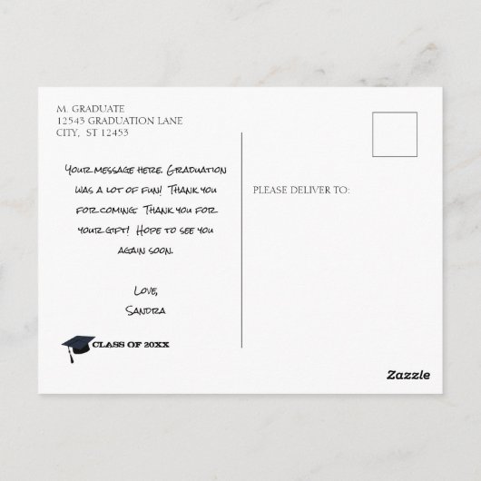 お客様の写真の卒業生に感謝はがき ポストカード (裏面)