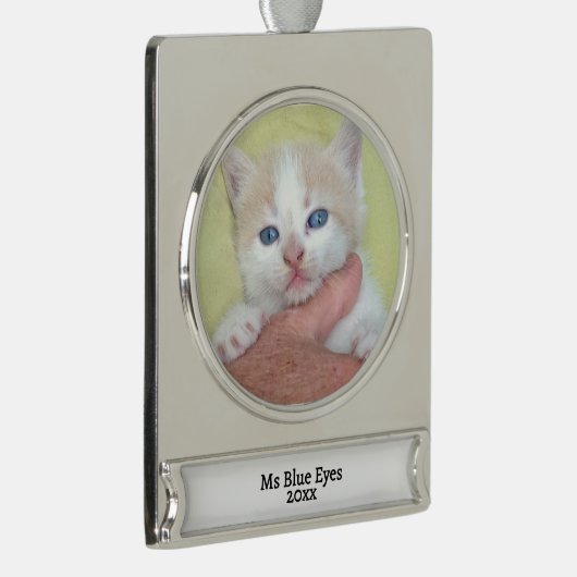 お客様の写真/文字伝統的 – 年間の贈り物とメッセージ シルバープレートバナーオーナメント (右)