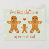 お客様の初めてのクリスマスをMomおよびパパジンジャーブレッドマン ポストカード (正面)