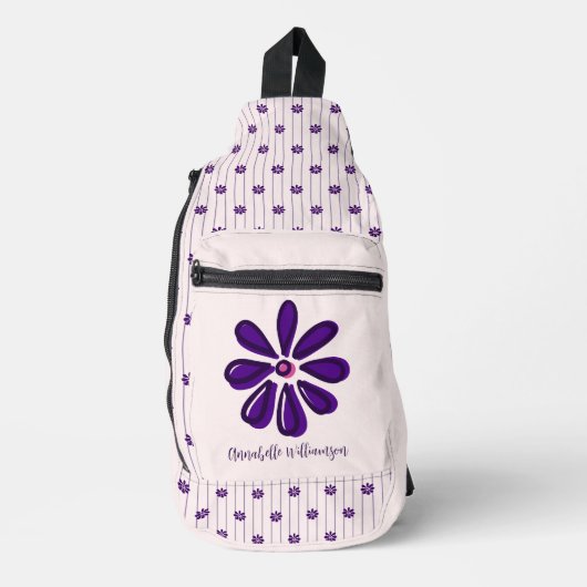 お客様の名エレガント前バイオレットと赤面ストライプ開花 スリングバッグ (正面)
