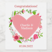 お客様の名前とカスタム文字をフローリーハート ワインラベル (シングルラベル)