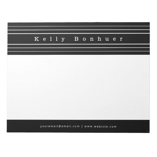 お客様の名前とストライプ |黒と白 ノートパッド (正面)